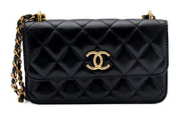 CHANEL 23C Early Spring Sheepskin Metal Envelope Bag Shoulder Bag Crossbody Bag Regular Women's Black