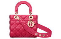 DIOR Lady Dior Sheepskin Dior Bag Shoulder Bag Crossbody Bag Handbag Small Size Women's Purple Pink