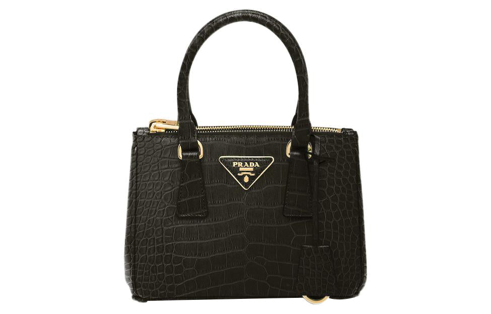 PRADA Galleria Killer Bag Crocodile Leather Shoulder Bag Crossbody Bag Handbag Mini Women's Black
