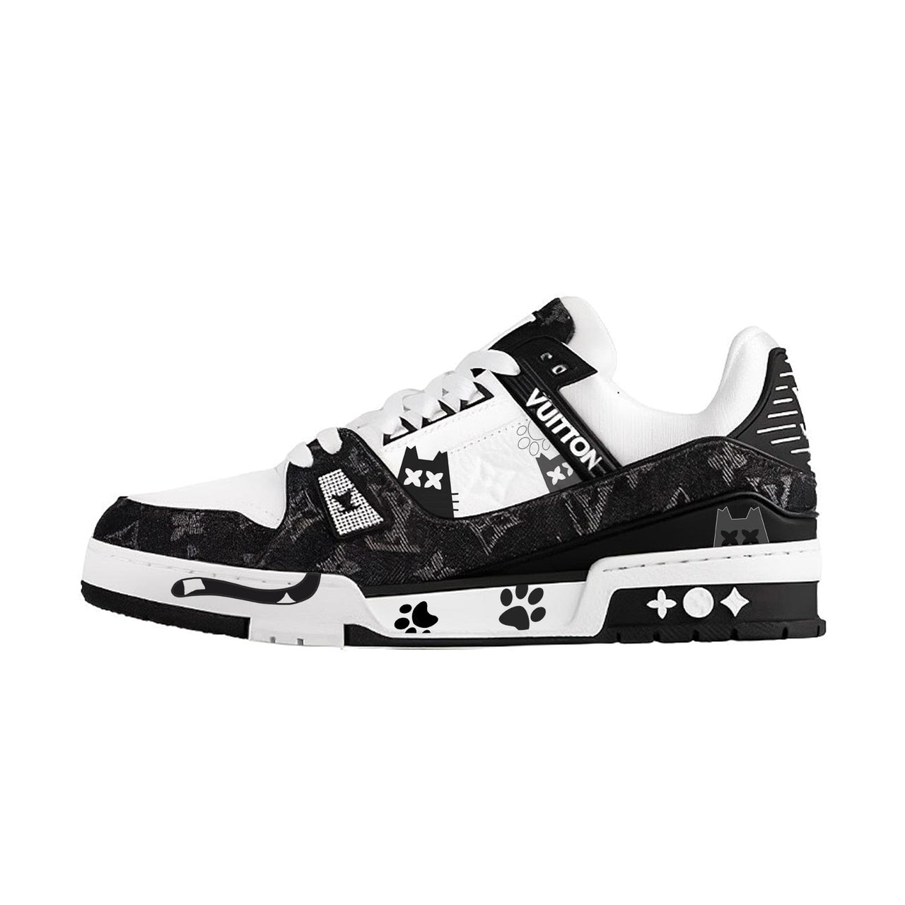 LOUIS VUITTON Panda Kitten Low-Top Skateboard Shoes Unisex Black White