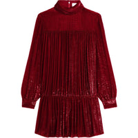 CELINE Gathered Mini Dress In Flowing Velvet Lamé Rouge Theatre Long Sleeved Dress Women's Red