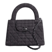 CHANEL Metal Denim Fabric Shoulder Bag Crossbody Bag Handbag Mini Women's Black & Gray