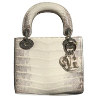 DIOR Lady Dior Crocodile Leather Lady Dior Bag, Shoulder Bag, Crossbody Bag, Handbag Trumpets Women's Gray & White