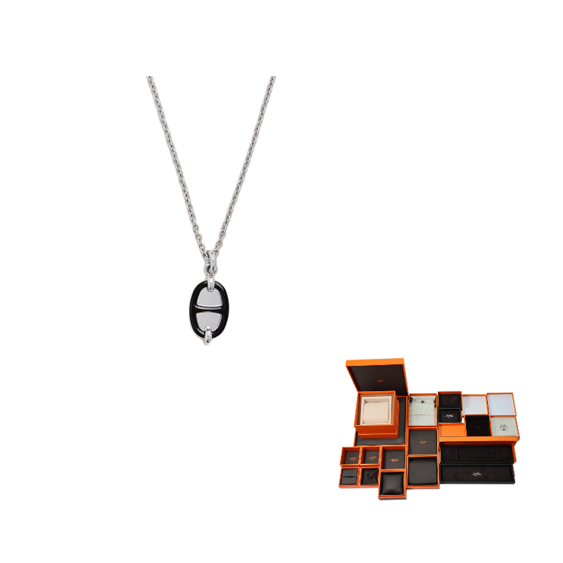 HERMES Palladium Metal Necklaces Women's Black