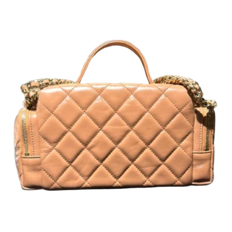 CHANEL Shiny Wrinkle Lambskin Camera Bag Shoulder Bag Crossbody Bag Handbag Makeup Bag Women's Camel