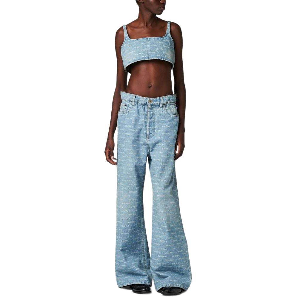 MIU MIU Logo-print Denim Crop Top