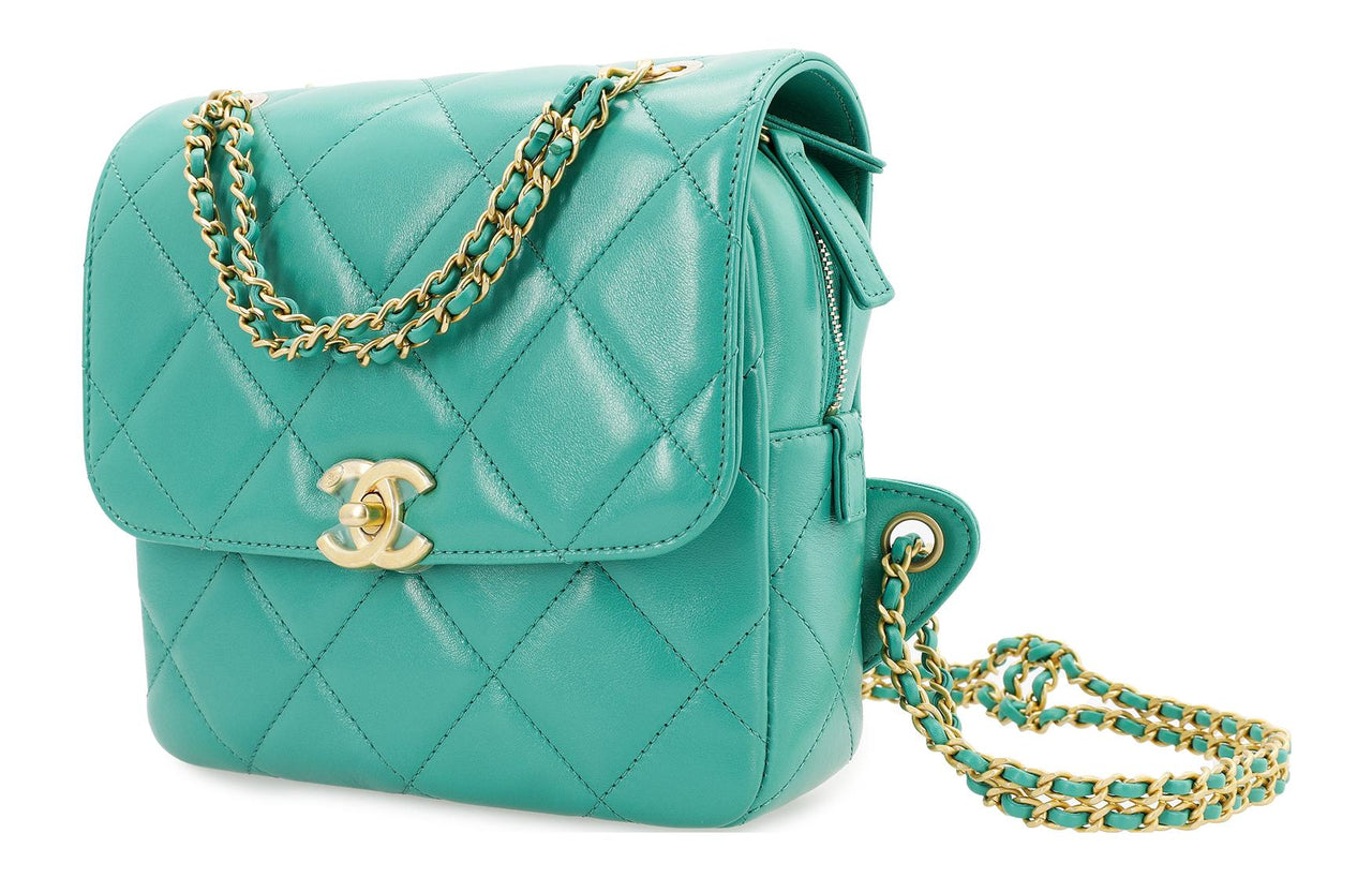 CHANEL 23P SS Sheepskin Backpack Women's Green