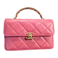 CHANEL Shiny Calfskin Shoulder Bag Crossbody Bag Handbag Mini Women's Peach Pink