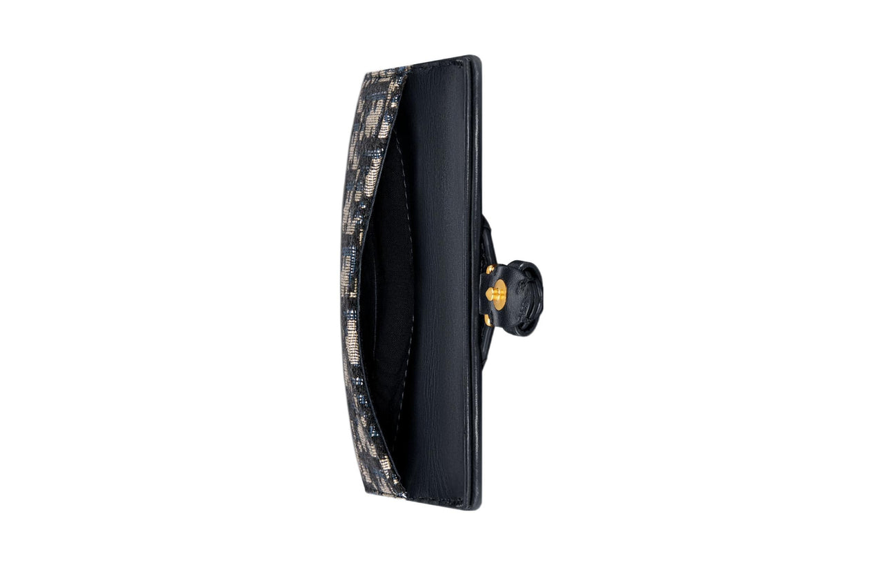 DIOR Bobby Leather Wallet Mini Women's Dark Blue