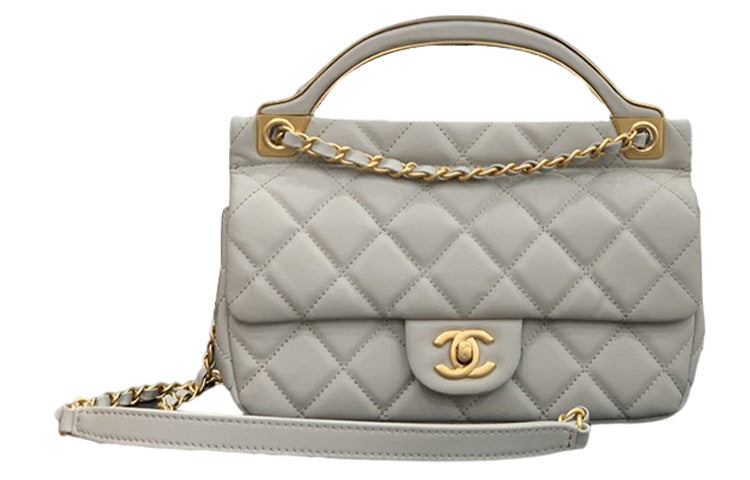 CHANEL Lambskin Flap Bag Hanger, Shoulder Bag, Crossbody Bag Small Size Women's Gray