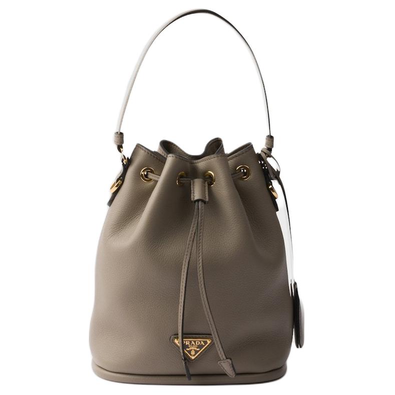 PRADA Leather Bucket Bags Shoulder Bag Crossbody Bag Handbag Mini Women's Clay Gray