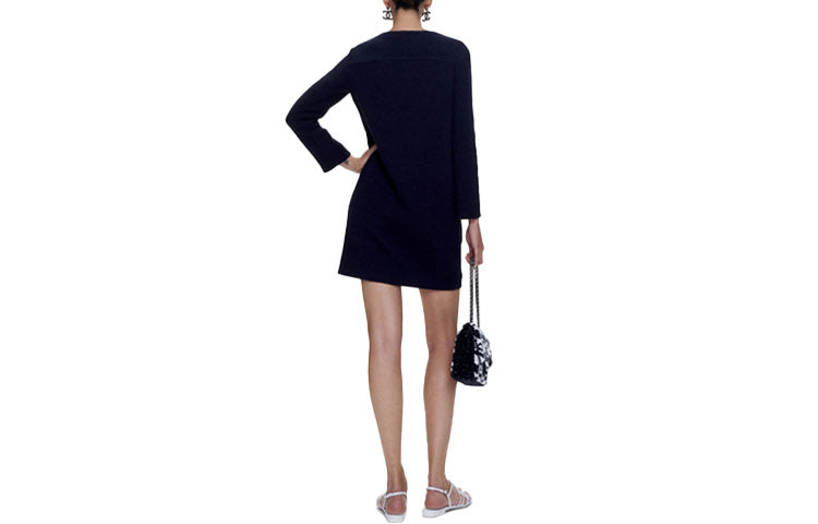CHANEL Long-Sleeved Dresses Women's Marine Blue