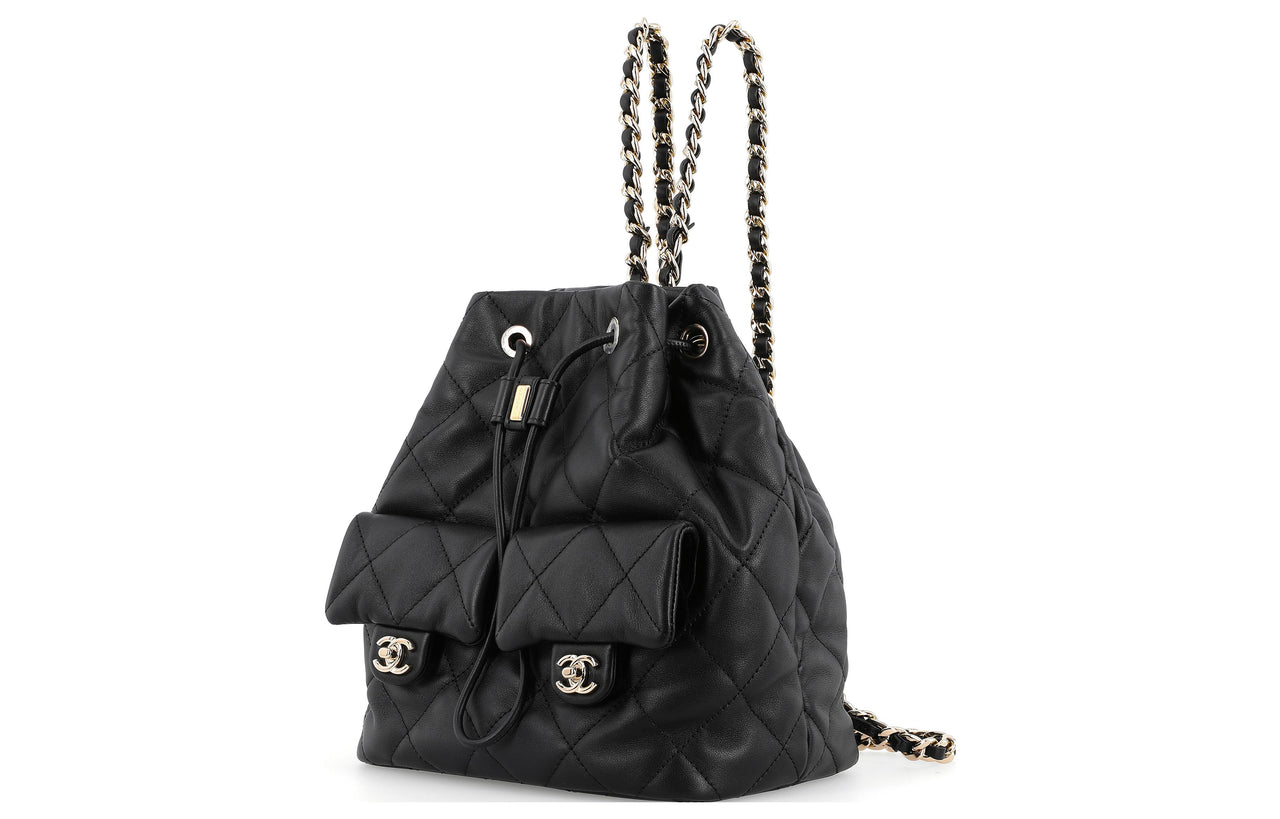 CHANEL Drawstring Two Pocket Backpack Black AS4342