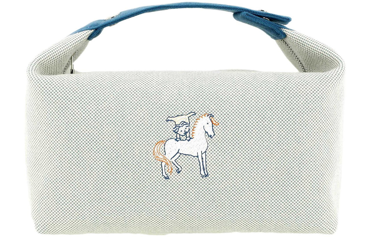 HERMES Bride-a-Brac Canvas Canvas Bag Lunch Boxes With Storage Unisex Blue