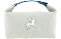 HERMES Bride-a-Brac Canvas Canvas Bag Lunch Boxes With Storage Unisex Blue
