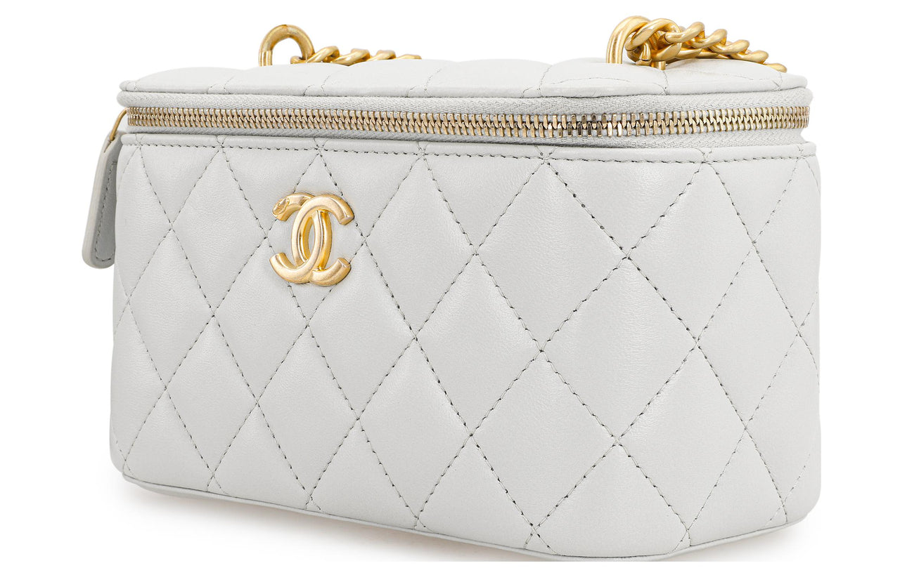 CHANEL Sheepskin Shoulder Bag, Crossbody Bag Medium Size Women's Light Gray Blue