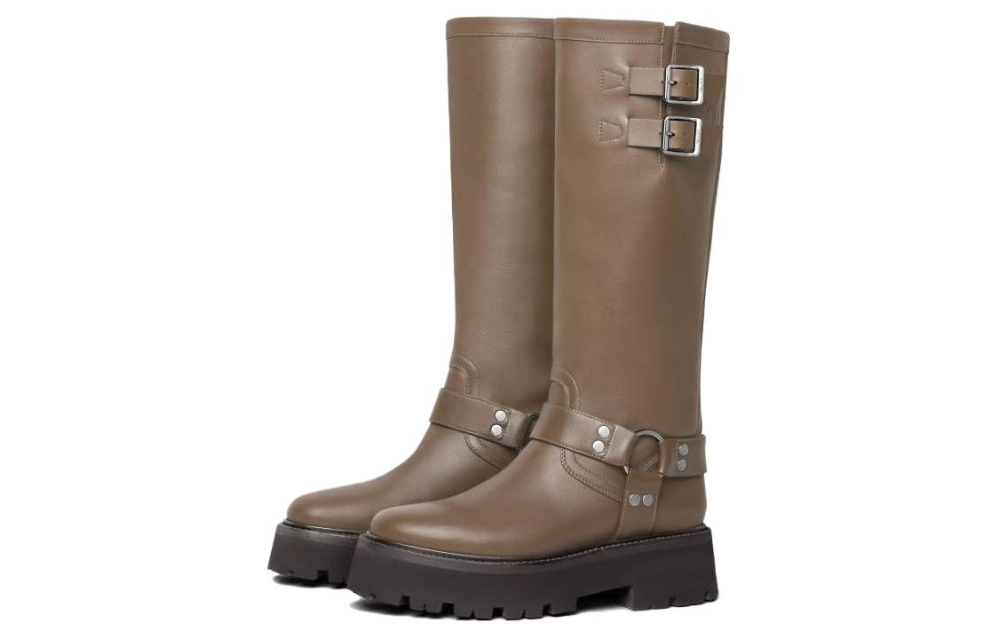 CELINE Bulky Biker Knee high Boots Women's Khaki