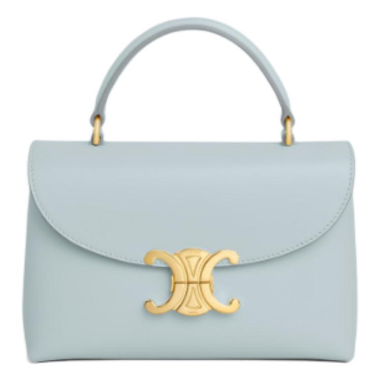 CELINE Shiny Cow Leather Handbag Women's Blue