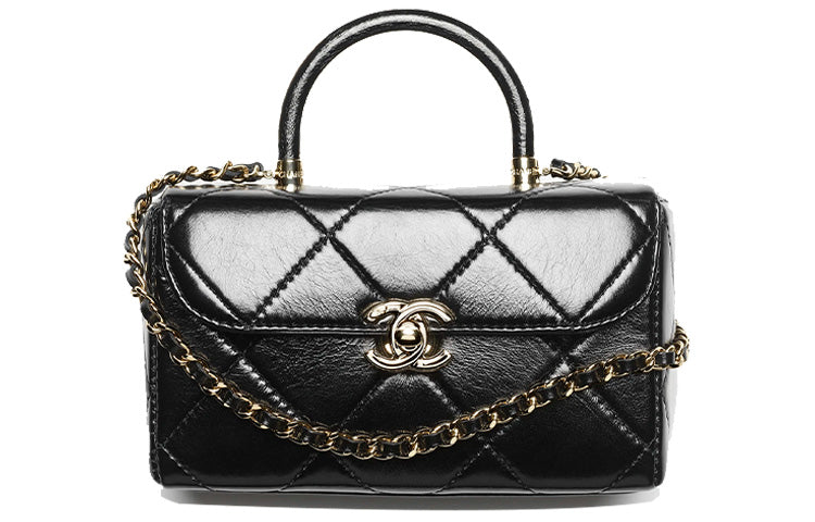 CHANEL Shiny Calfskin Box-Shaped Bag Shoulder Bag Crossbody Bag Handbag Mini Women's Black