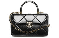 CHANEL Shiny Calfskin Box-Shaped Bag Shoulder Bag Crossbody Bag Handbag Mini Women's Black
