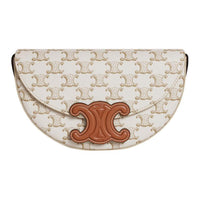 CELINE BesaceTriomphe Canvas-paneled Calfskin Trim Saddle Bag Messenger Bag Crossbody Bag Shoulder Bag Women's White