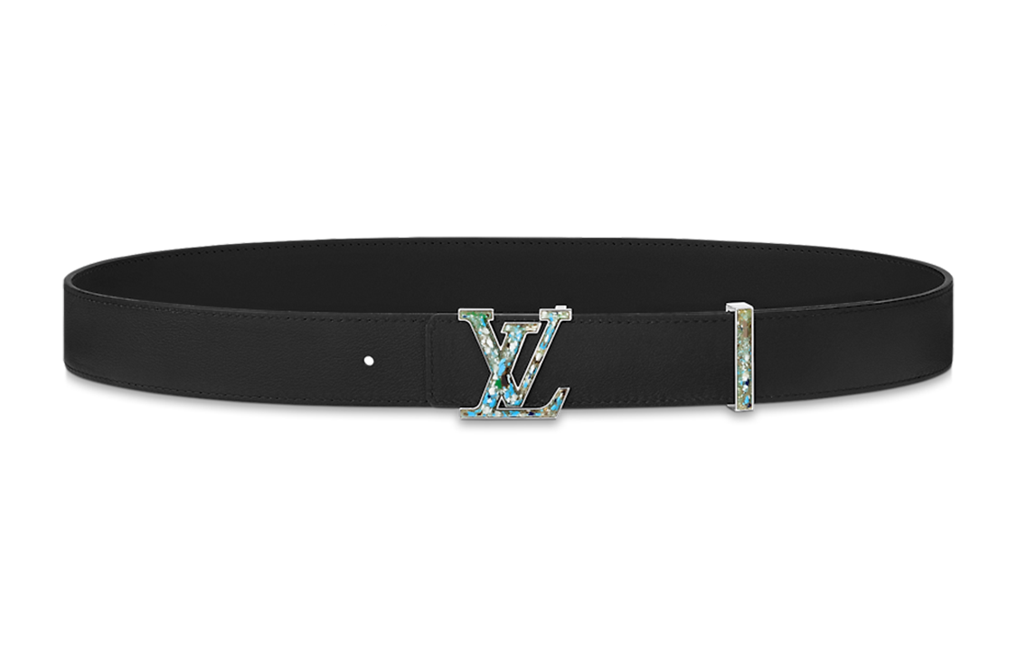 LOUIS VUITTON Cow Leather Belts Unisex Black Width 3.5CM