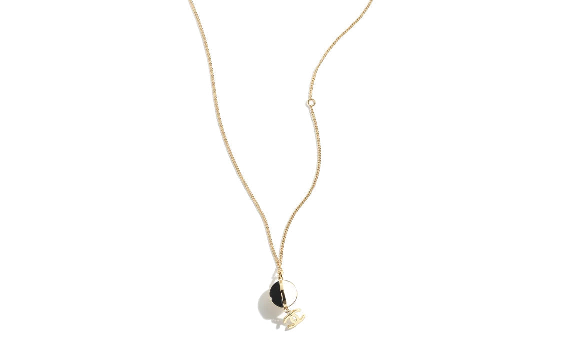 CHANEL Rhinestone Metal Crystal Resin Necklaces Women's Gold