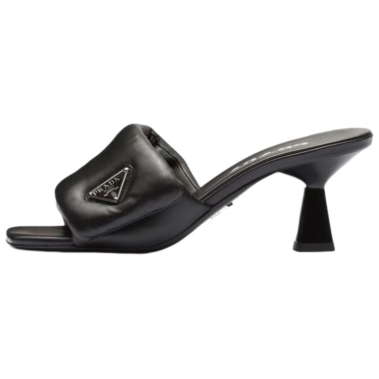 PRADA Soft Padded 65mm Sandals Black Nappa Leather Women's