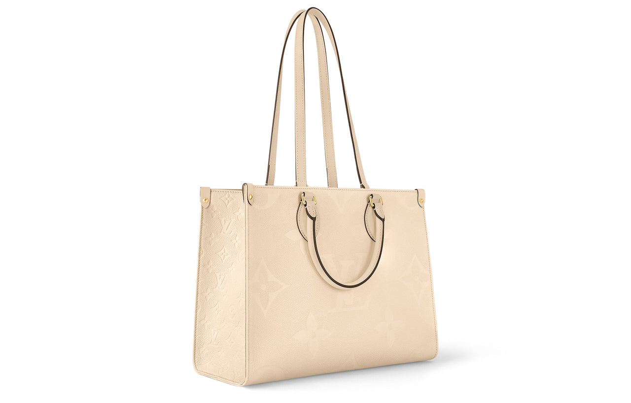 LOUIS VUITTON ONTHEGO Embossed Grained Cow Leather Tote Bag Shopping Bag Handbag Medium Size Women's Cream White