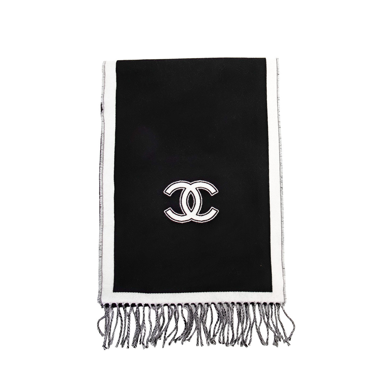CHANEL Sheep Wool Knit Scarves Unisex Black White
