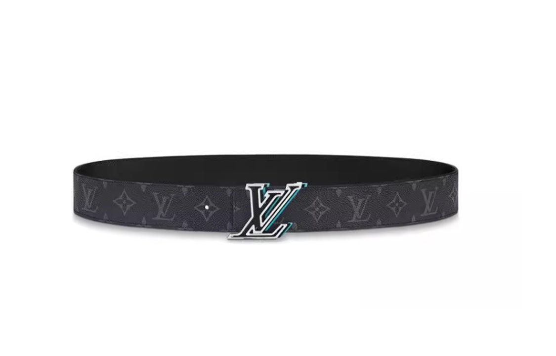 LOUIS VUITTON Logo Print Smooth Buckle Leather Belts Men's Black