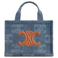 CELINE Triomphe Denim With Calfskin Tote Bag Shopping Bag Shoulder Bag Crossbody Bag Handbag Small Size Women's Blue