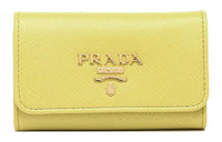 PRADA Saffiano Leather Key Pouch Women's Yellow