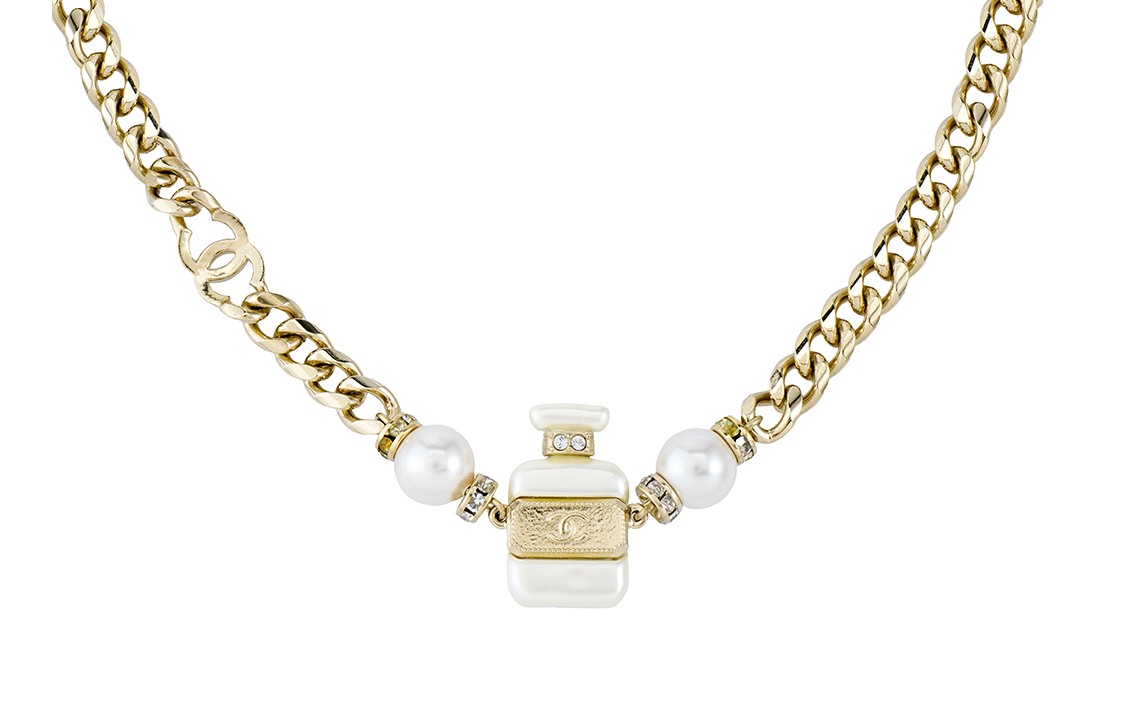 CHANEL Necklaces Women's Gold/Pearl White