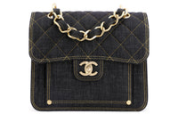 CHANEL Denim Messenger Bag Shoulder Bag Crossbody Bag Medium Size Women's Washable Denim Black Gray