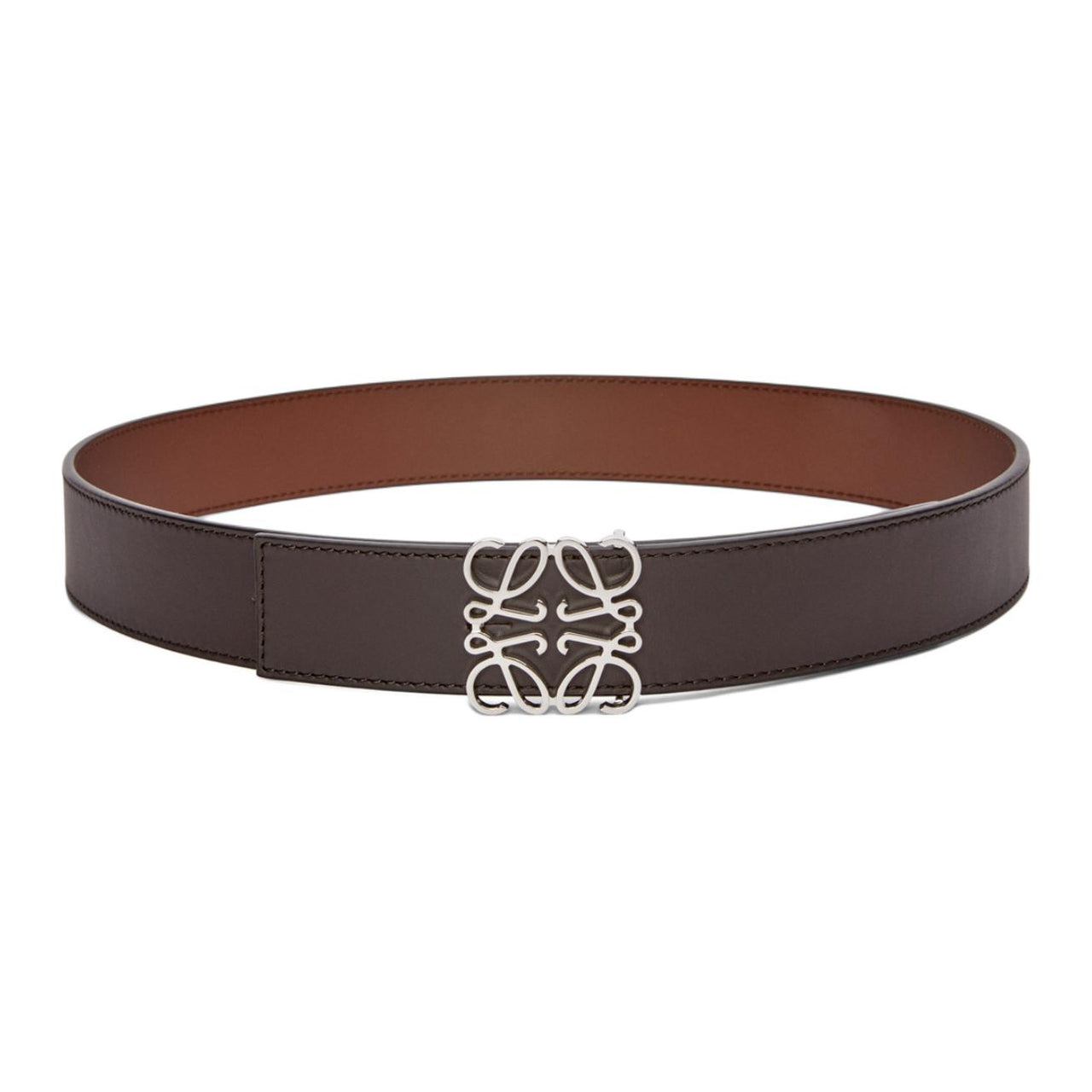 LOEWE Calfskin Leather Belts Men's Brown Width 3.5CM
