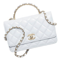 CHANEL Bright Crinkle Lambskin Artificial Pearl Metal Shoulder Bag, Crossbody Bag, Handbag Women's Light Gray