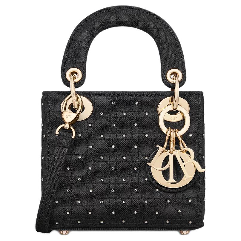 DIOR Lady Dior Cotton Embroidery Lady Dior Bag, Shoulder Bag, Crossbody Bag, Handbag Extra Mini Women's Black