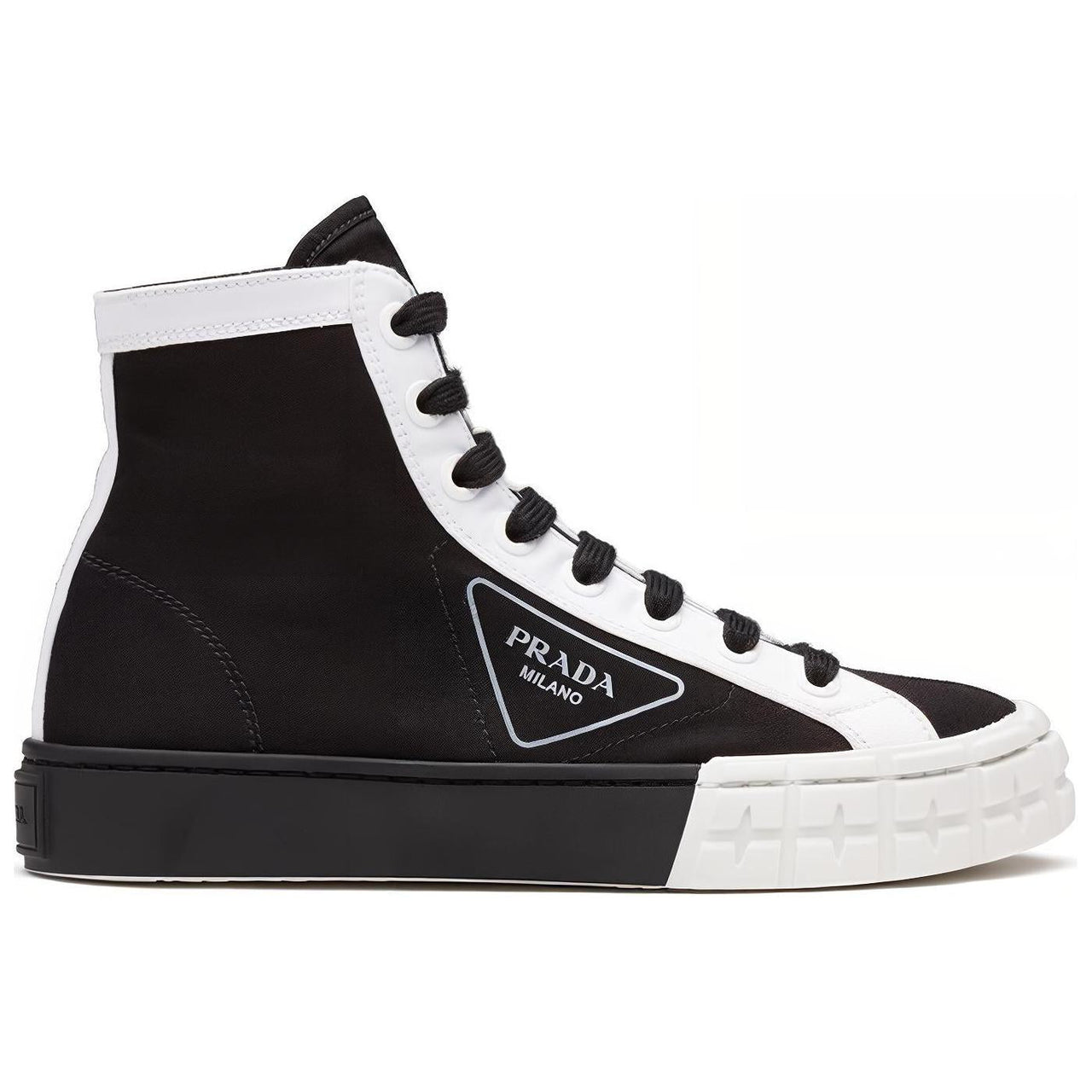 PRADA Canvas Shoes Women's High Top Black White