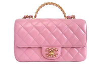 CHANEL Sheepskin Mouth Cover Bag Crossbody Bag Mini Women's Pink