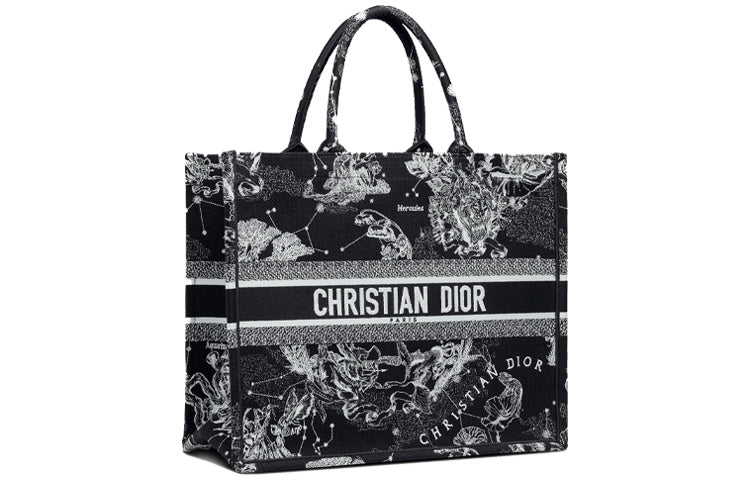 DIOR BookTote Embroidery Tote Bag, Shopping Bag, Shoulder Bag, Handbag Tubas Women's Black