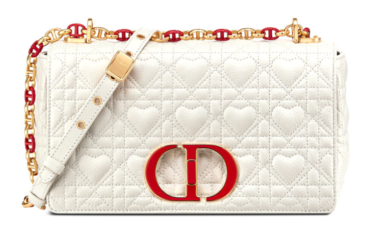 DIOR Caro Cow Leather Handbag Shoulder Bag Crossbody Bag Clutch Medium Size Women's Milk White