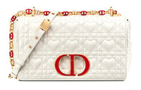 DIOR Caro Cow Leather Handbag Shoulder Bag Crossbody Bag Clutch Medium Size Women's Milk White