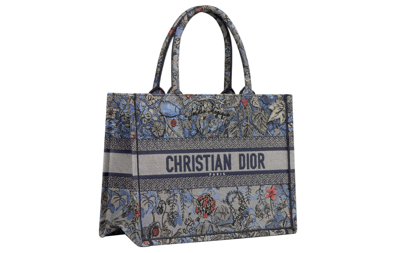 DIOR BookTote Embroidered Denim Tote Bag Shopping Bag Handbag Medium Size Women's Multicolor