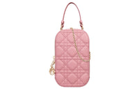 DIOR Lady Dior Lambskin Portable One Shoulder Crossbody Cell Phone Pouch Women's Peach Pink