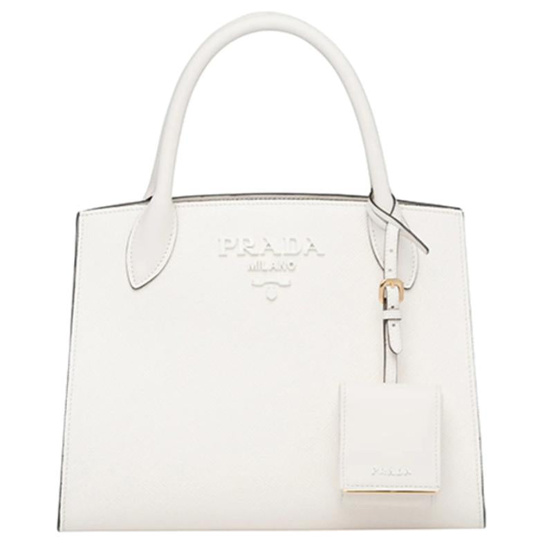 PRADA Calfskin One Shoulder Handbag Crossbody Bag Women's White