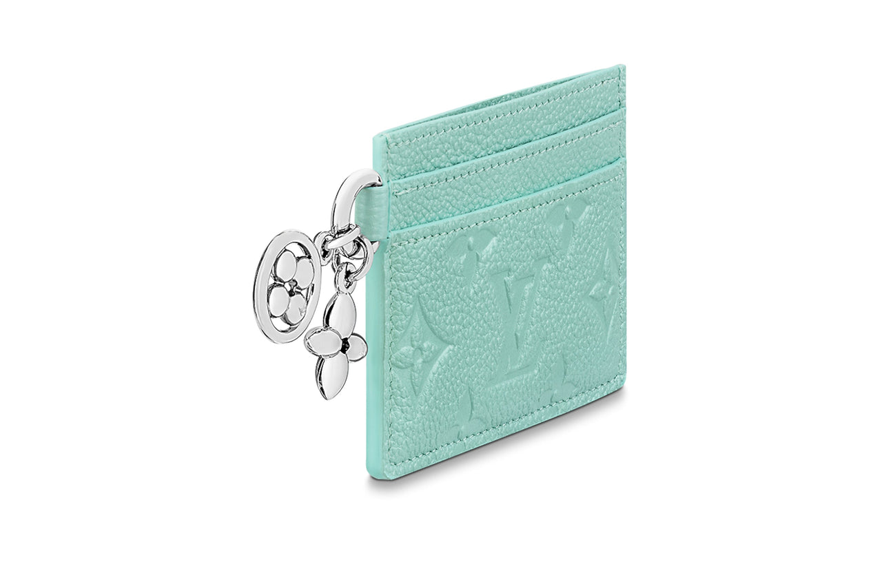 LOUIS VUITTON CHARMS Grained Cow Leather Card Clip Card Holder Women's Macaron Green