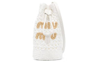 MIU MIU Raffia Bucket Bags Crossbody Bag, Shoulder Bag Women's White & Beige