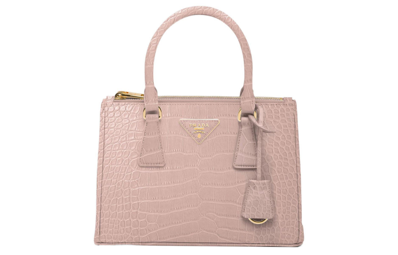 PRADA Galleria Killer Bag Crocodile Leather Shoulder Bag Crossbody Bag Handbag Small Size Women's Pink