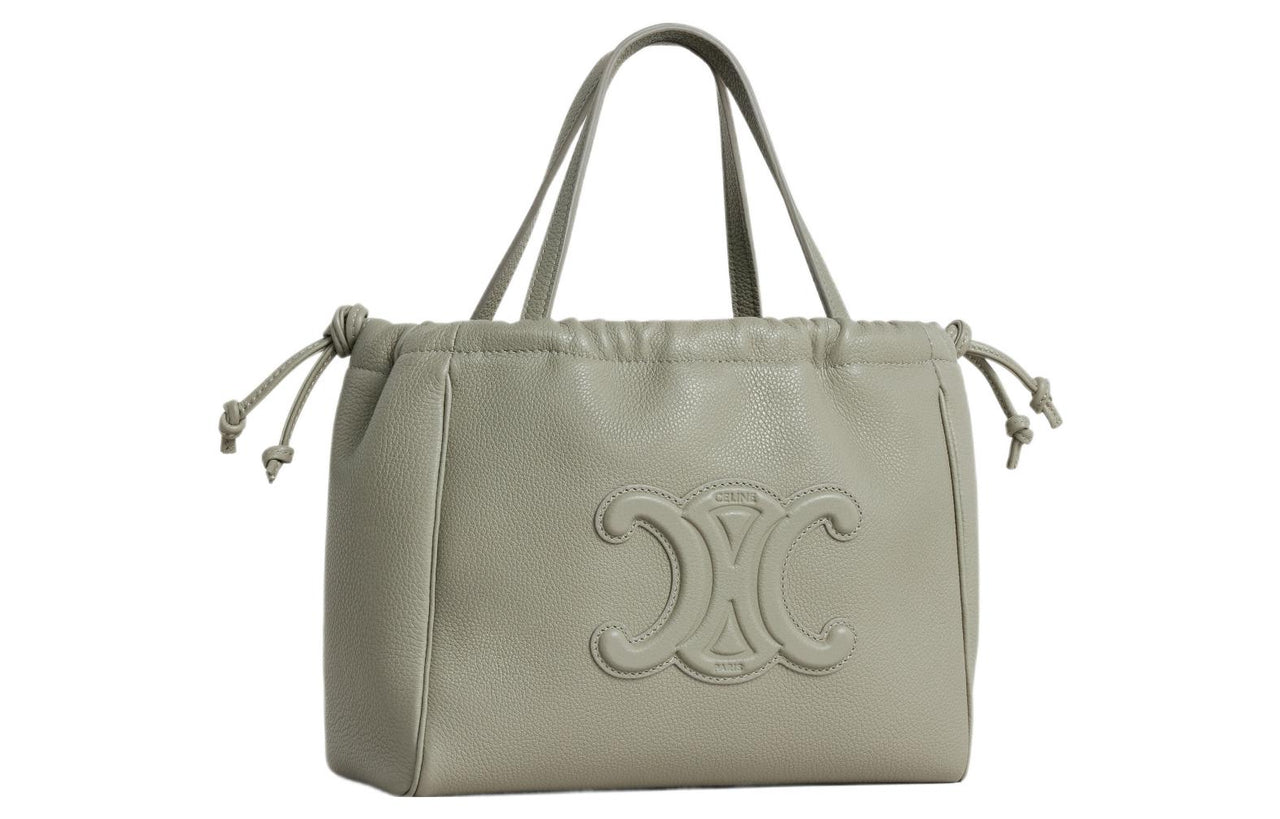 CELINE Cabas Grained Cow Leather Shoulder Bag Crossbody Bag Handbag Small Size Women's Gray Green
